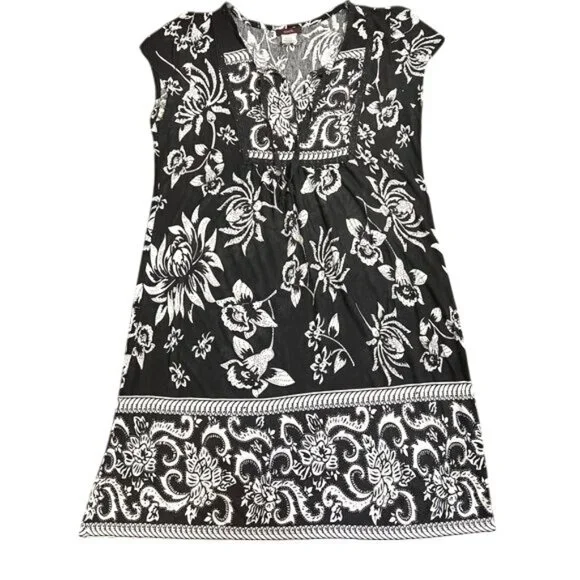 mark. | Dresses | Mark Womens Black White Floral Print Summer Vneck Dress  Kneelength Large | Poshmark